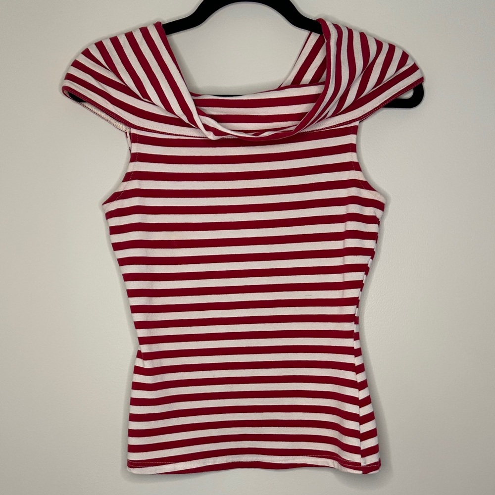 Unique Vintage Red and White Striped Women's Top